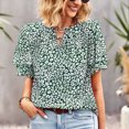 thumbnail image 3 of Blusa de manga con volantes en capas, cuello en V, estampado floral hueco, blusa ajustada informal para mujer, verano, verde oscuro, L, 3 of 8