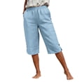 thumbnail image 4 of Womens Trousers Wide Leg Elasticated Waist Cropped Pants Stright Leg Cropped Trouser With Pocksts Casual Loose Bottoms for Holiday Summer Trousers for Women UK, 4 of 6