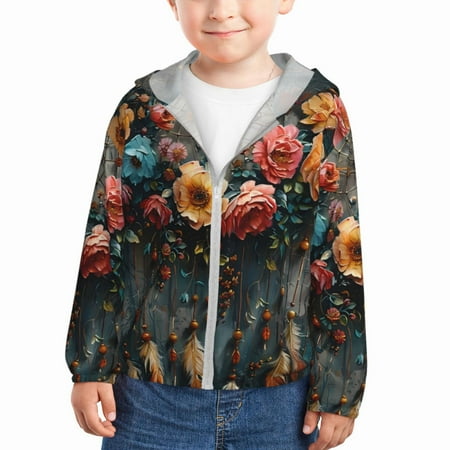 

Zeuib Floral Dreamcatcher Elegance Print Girls & Boys Sun Protection Hoodie with UPF 50+ Children’s Quick-Dry Jacket Perfect for Outdoor Activities-3 Years