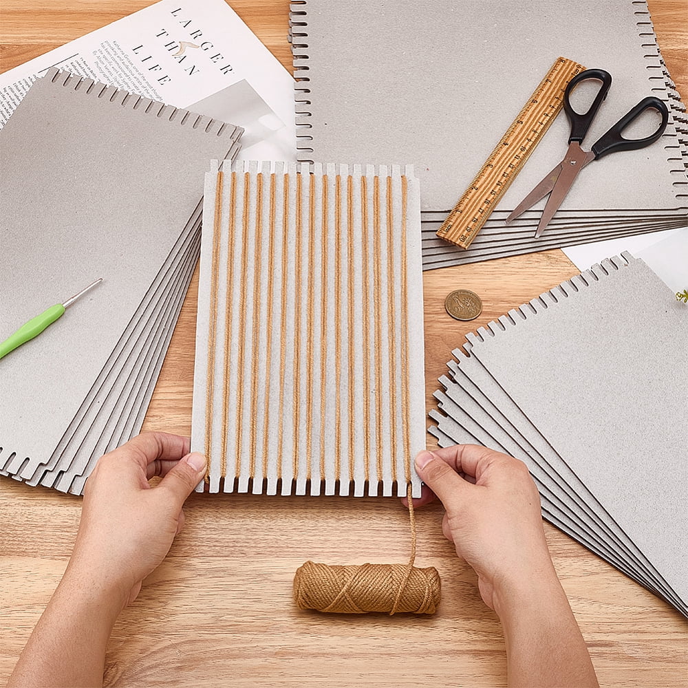 24Pcs 3 Styles Cardboard Weaving Looms Weaving Auxiliary Boards Knitting Tools Rectangle Gray 25~33x15~25x0.2cm 8pcs/style diy