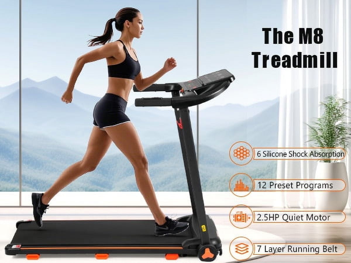 Treadmill with Handles, 2.5 HP Quiet Treadmills for Home Small Spaces, Folding Treadmill with Incline, Walking Pad Treadmills with LED Display, 300 lbs User Capacity