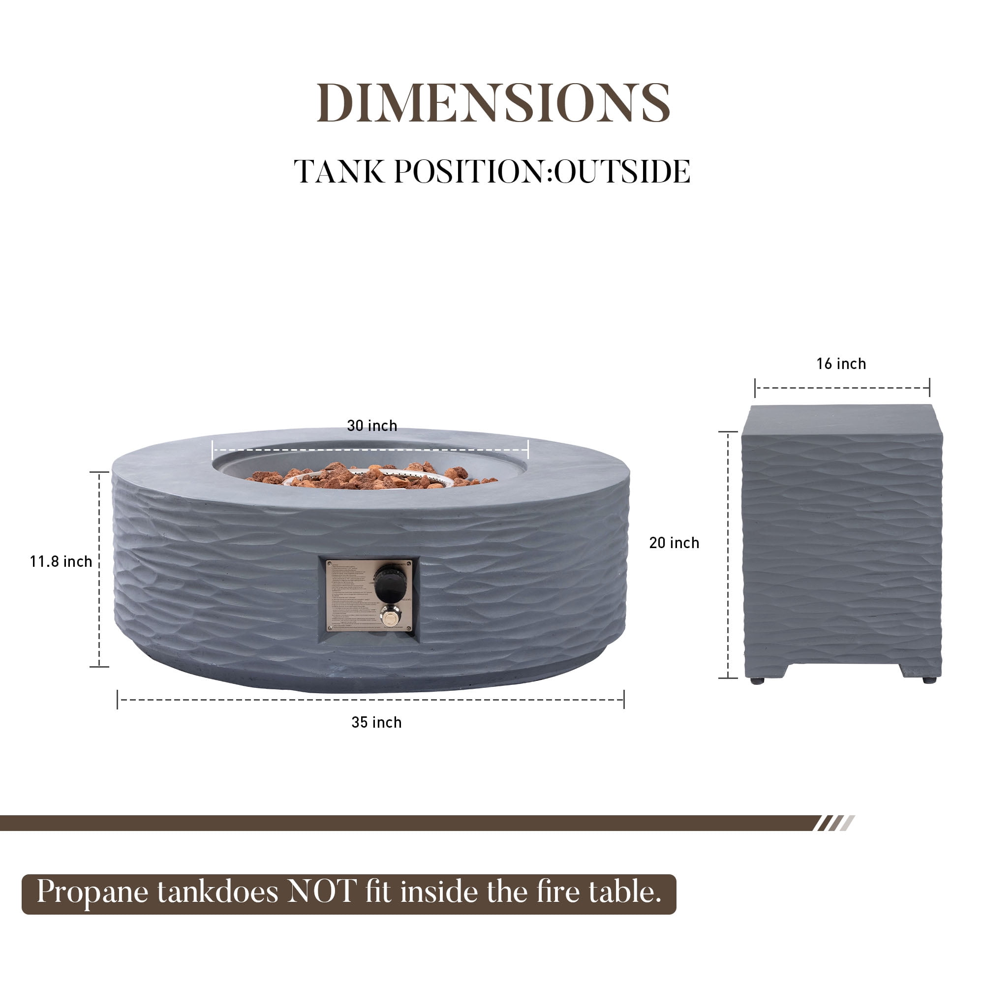 MOALCOFER 35" Outdoor Propane Fire Pit Table with Tank Cover,Water Ripple Design