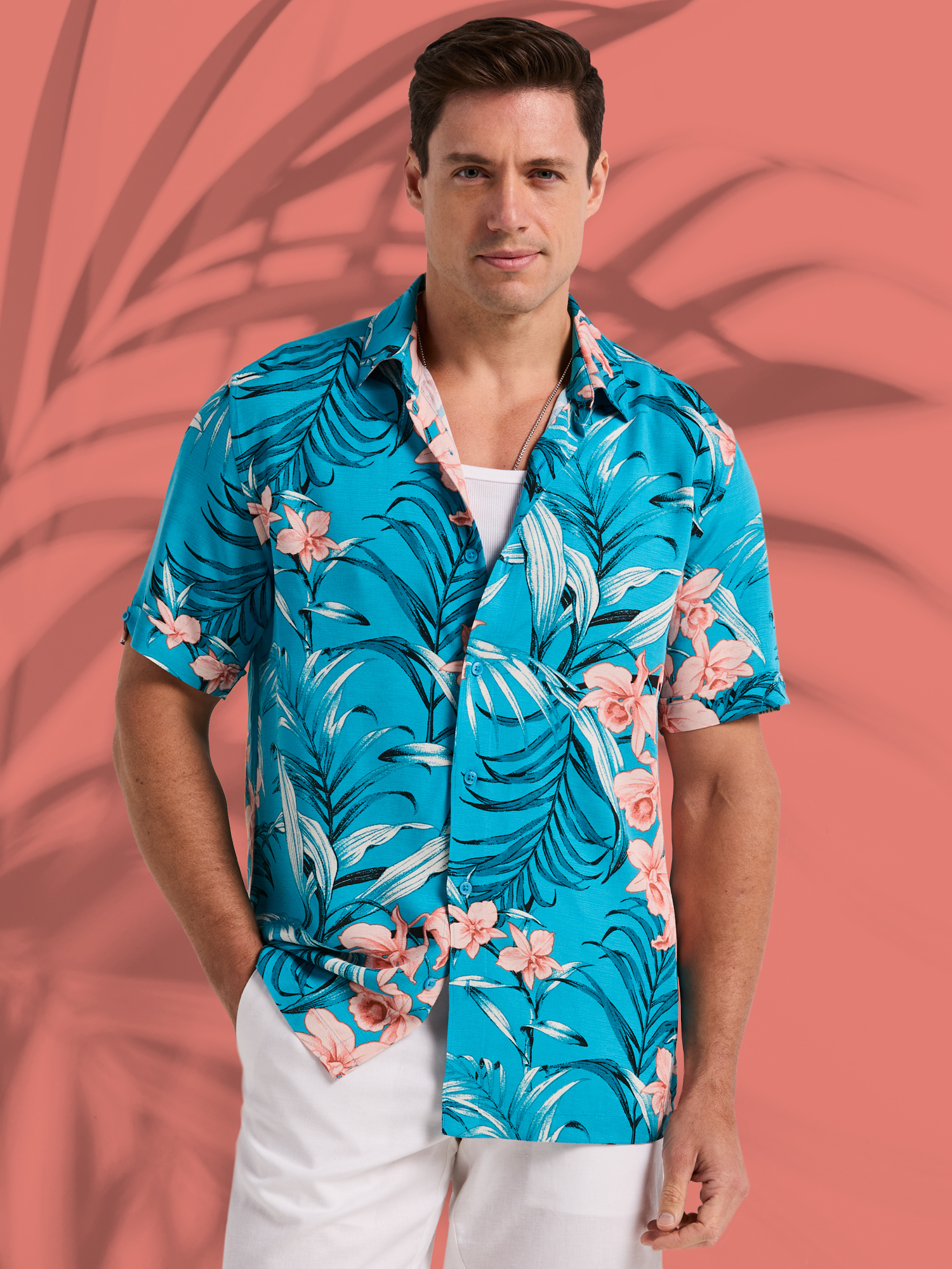 Havanera Men's and Big Men's Floral Short Sleeve Printed Button-Down Shirt with Texture, Sizes S-5XL