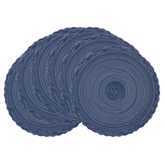 Mrehloy Braid Round Placemats Set of 6, Cotton Polyester Woven, 15 inch, Heat Resistant Washable for Kitchen Dining Party Natural Table Decor, Bule