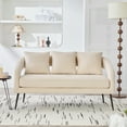 thumbnail image 2 of NEW 53.7"Modern Upholstered Velvet Open Back Loveseat Settee with 3 Pillows, 2-Seater Mini Sofa for Small Space with Metal Legs, Living Room Bedroom Office Dorm Studio Apartment, Beige, 2 of 9