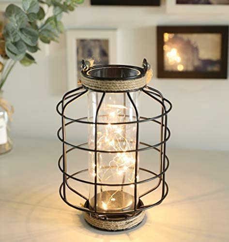 JHY DESIGN Metal Cage LED Lantern Battery Powered,9.4" Tall Cordless