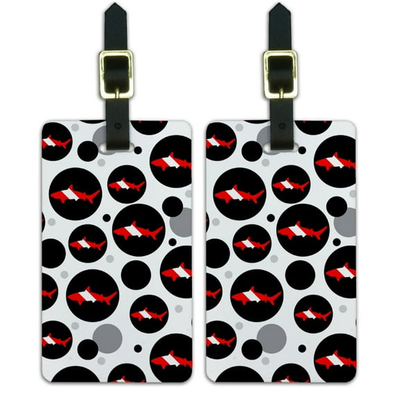 Graphics and More Shark Scuba Symbol on Black Diver Dive Luggage Suitcase Carry-On ID Tags Set of 2
