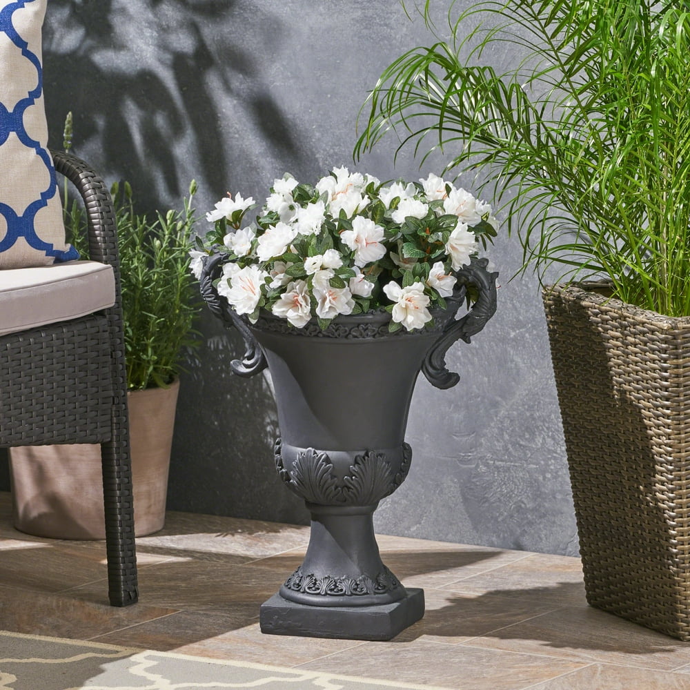 Egypt Outdoor Light Weight Concrete Chalice Garden Urn Planter, Black