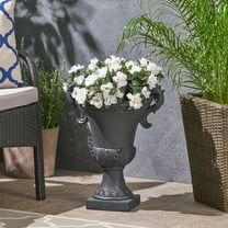 1PC Black Roman Style Planter - 15.5x11.25x19.25 Inch Lightweight Concrete Urn with Drainage Hole, Indoor/Outdoor