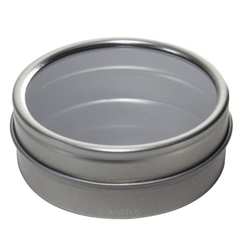 Silver Metal Tin Containers with Tight Sealed Clear Lids 2 oz (12