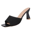 thumbnail image 3 of Women's Heeled Sandals Wide Width, Knit Open Toe Slip On Mules, Stiletto Heel Casual Dress Sandals for Spring Summer, Black/Green/Beige/Brown, 3 of 10
