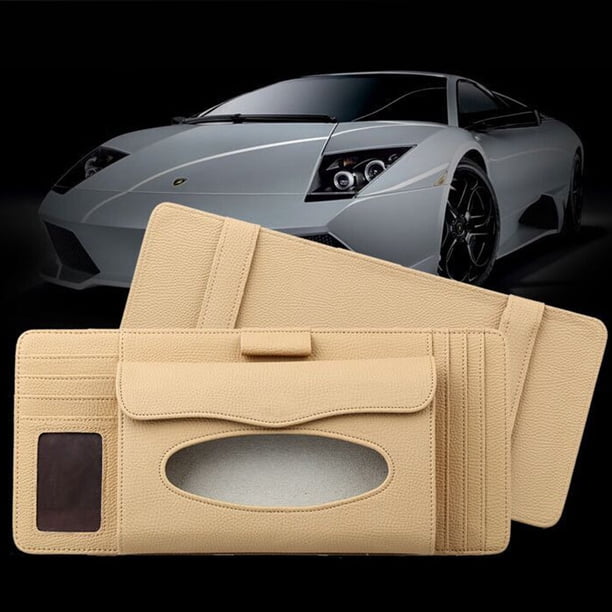 BESTYASH Porta Pañuelos De PU Beige Para De Auto Con Compartimento Para Cd Y Bolígrafo