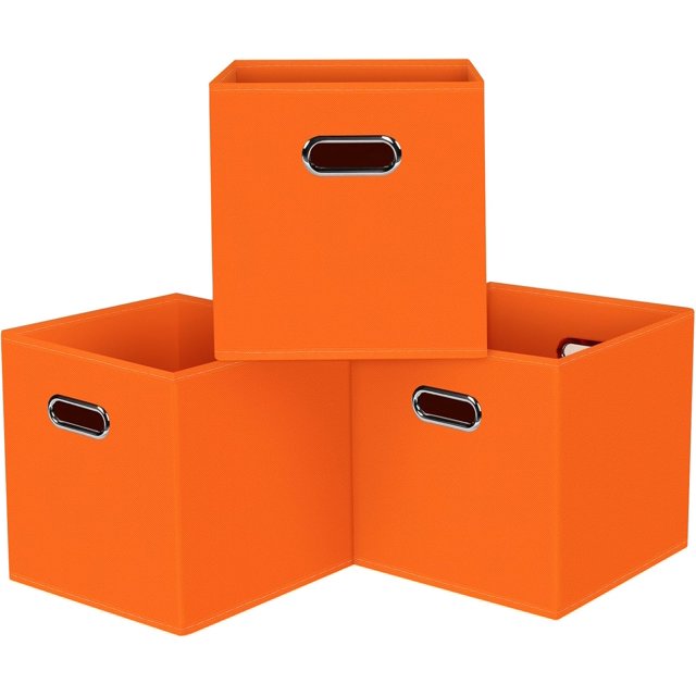 HUGFEGWE Black Foldable Storage Cubes Bins, Fabric Storage Box Cubes Organizer Baskets with Dual Handles for Home Organizer,Set of 3,(Orange) CJB91-72405