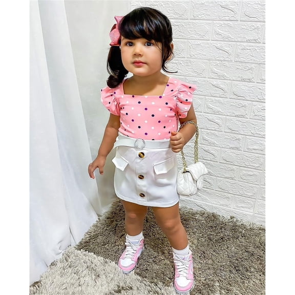 Vedolay Girls Skirts Set Girl's Summer 2 Piece Outfit Criss Cross Halter Top Tropical Print Layered Skirt Set,Pink 2-3 Years