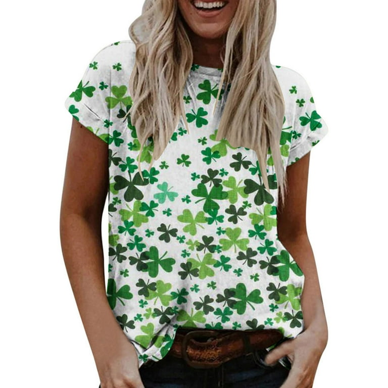 SOOMLON Women's Shamrock St Patricks Day Shirt Tops Comfy Blouses Green  Irish Graphic Tees Party Tops St. Patrick's Day Print Round Neck Pullover