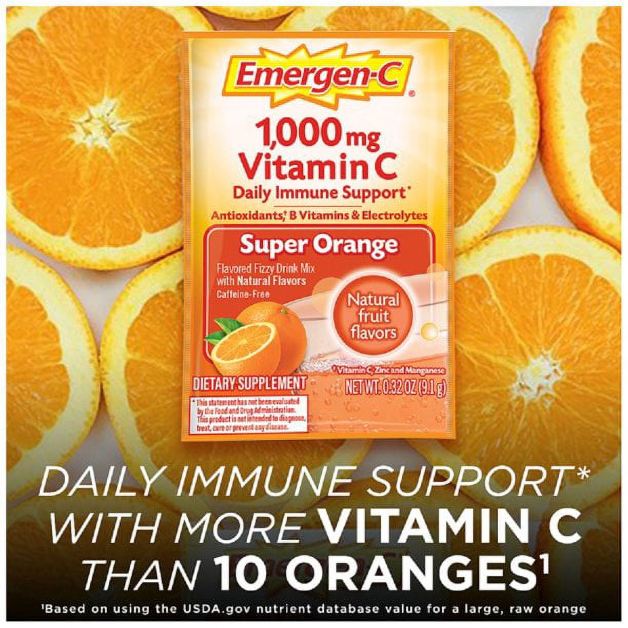 Emergen-C 1,000 mg Vitamin C Drink Mix Packets Super Orange 10 Each (Pack of 6)