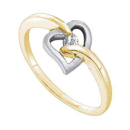 10kt Yellow Gold Womens Round Diamond Solitaire Two-tone Heart Ring 1/ ...