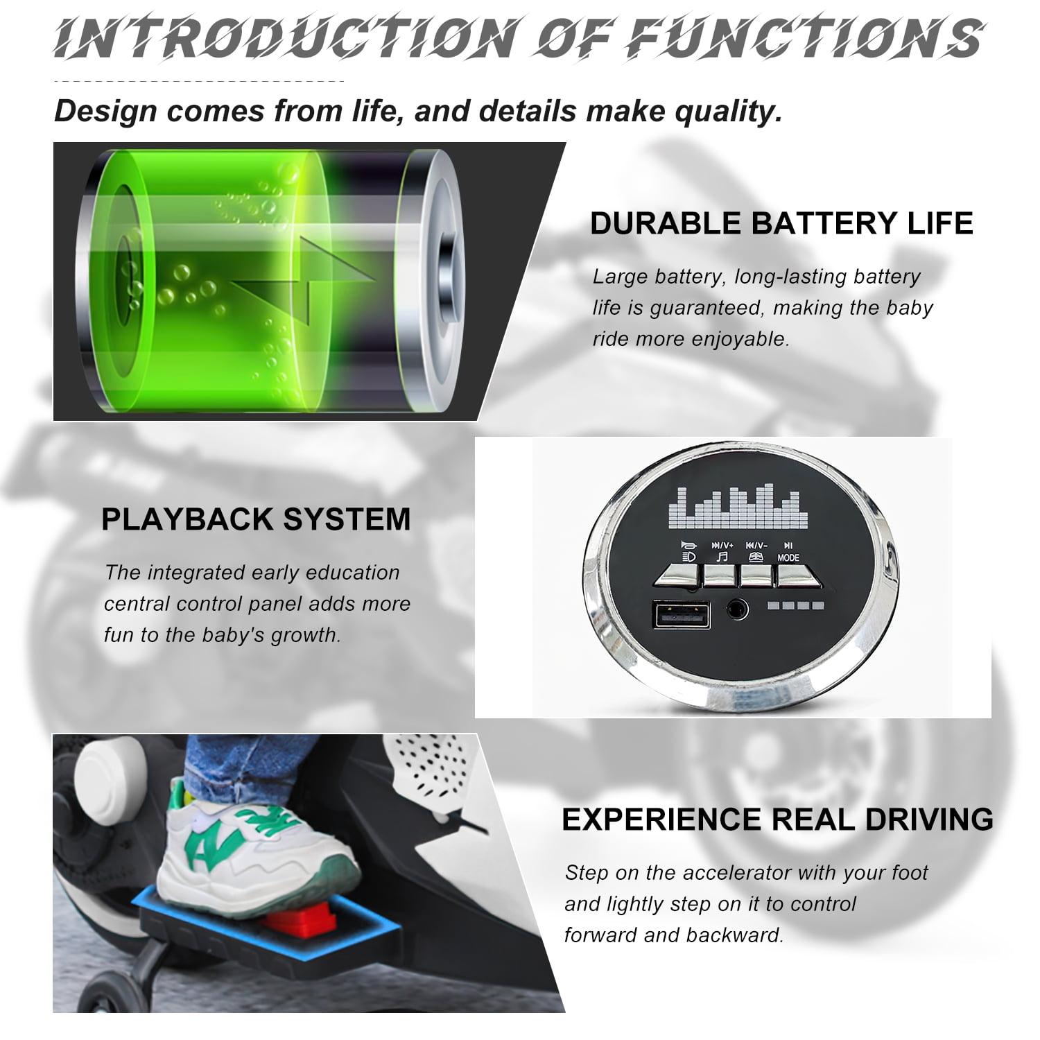 CIPACHO 12V Powered Ride Ons Electric Battery 3Wheel Motorbike Kids Rechargeable Toy Car with Upgrade the Luminous Wheel, White
