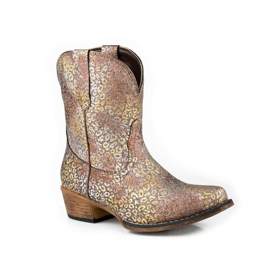 Roper Womens Ingrid Metallic Leopard Snip Toe Cowboy Ankle Boots