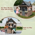 thumbnail image 5 of iRerts Outdoor Playhouse, Wooden Playhouse for Kids Play House with Front Door, Flower Pot Holders, Stove, Sink, Doorbell, Windows, Indoor Outdoor Kids Play Equipment Gift for Ages 2+, Black+Brown, 5 of 8