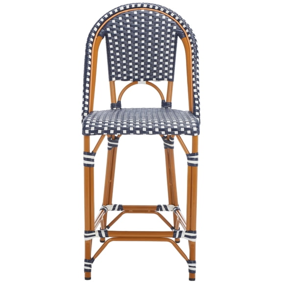 SAFAVIEH California Outdoor Patio Counter Stool, Navy/White