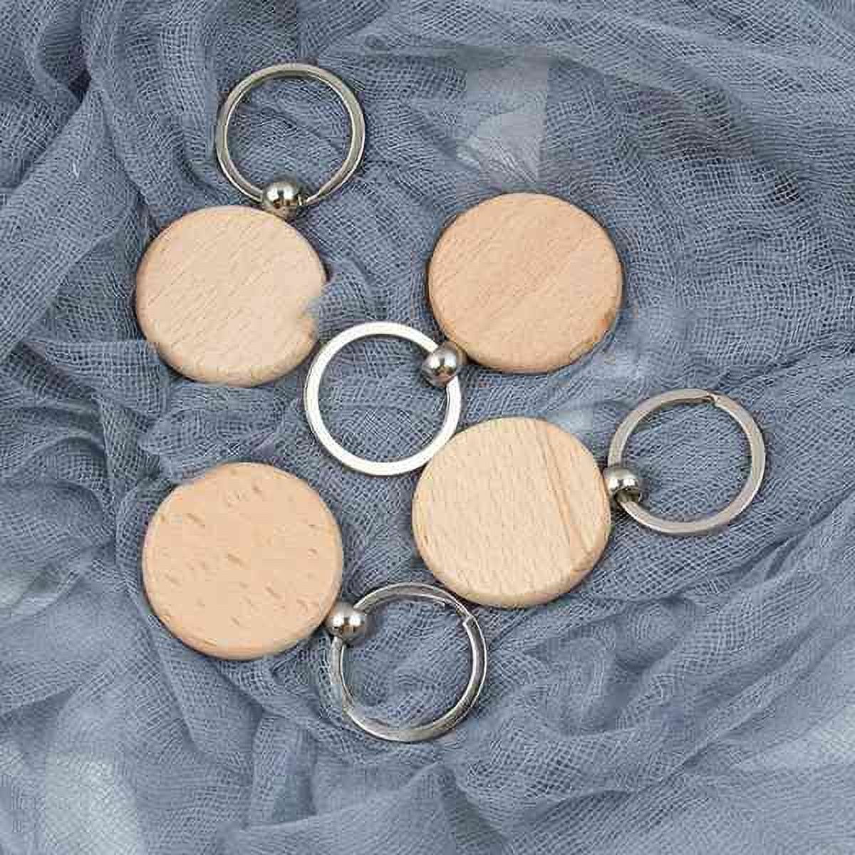 40Pcs Blank Round Wooden Key Chain Diy Wood Keychains Key Tags Can Engrave Diy Gifts
