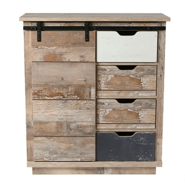 HomeStock French Flair Rustic Wood 4-Drawer 1-Sliding Door Storage Cabinet