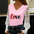 thumbnail image 2 of Valentines Day Gifts for Her Cute V-Neck Lace Insert Blouse Long Sleeve Floral Valentines Print Outfits Delicate Feminine Clothing Romance Soft Tops, 2 of 6