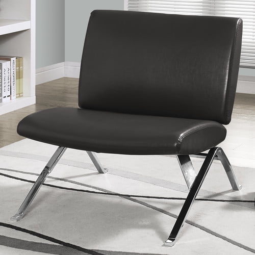 Leather Look Accent Chair, Charcoal Gray with Chrome Metal Legs