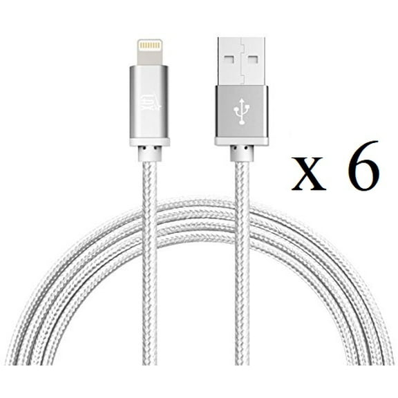 6 Pack Braided 6 Foot Charging Cable for iPhone and iPad Devices (White)