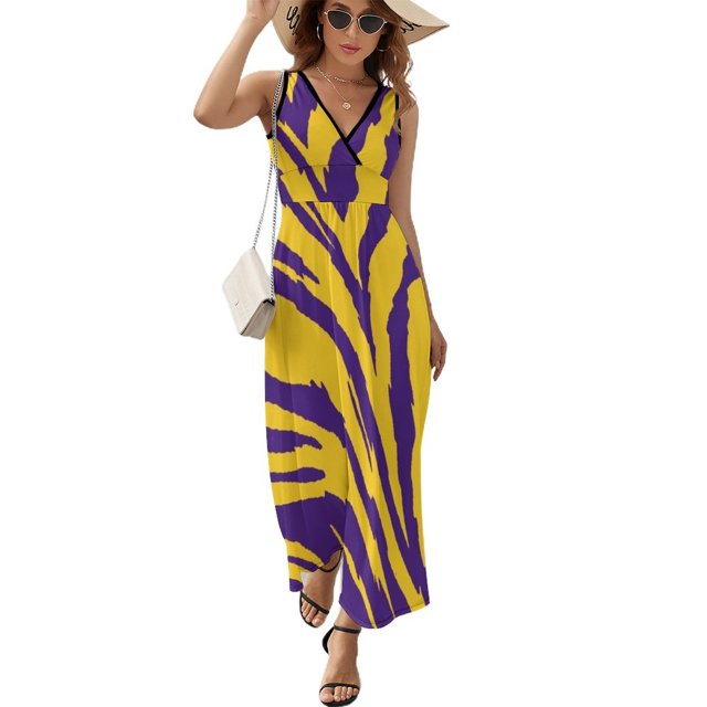 Robe Sans Manches Violette et Dorée Tailgate Swag - Claw Marks Robe Femme Robes Robes d'Anniversaire pour Femmes Robe de Plage