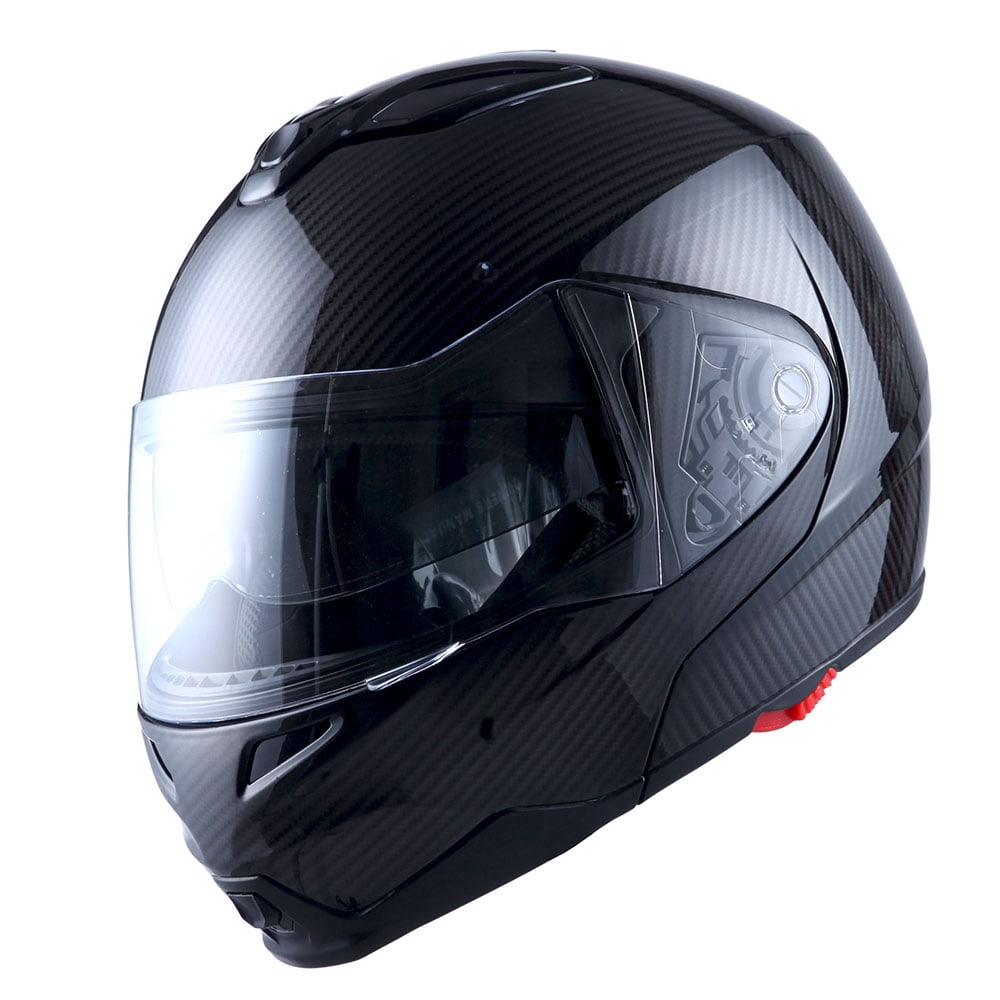 1Storm Motorcycle Street Bike Modular/Flip up Dual Visor/Sun Shield Full Face Helmet HG339 Carbon Fiber Black