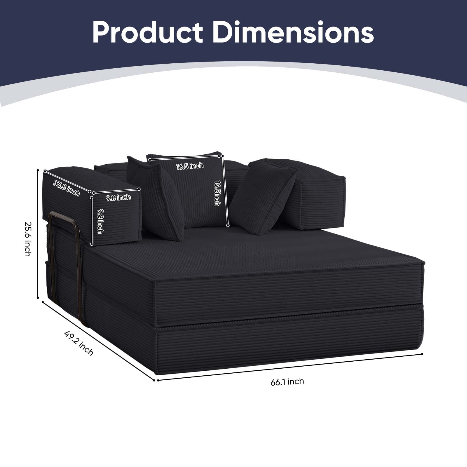 ZAFLY Convertible Sleeper Sofa Bed, Corduroy Boneless Couch with Removable Armrests, Floor Gaming Sofa for Living Room/Small Space, Gray