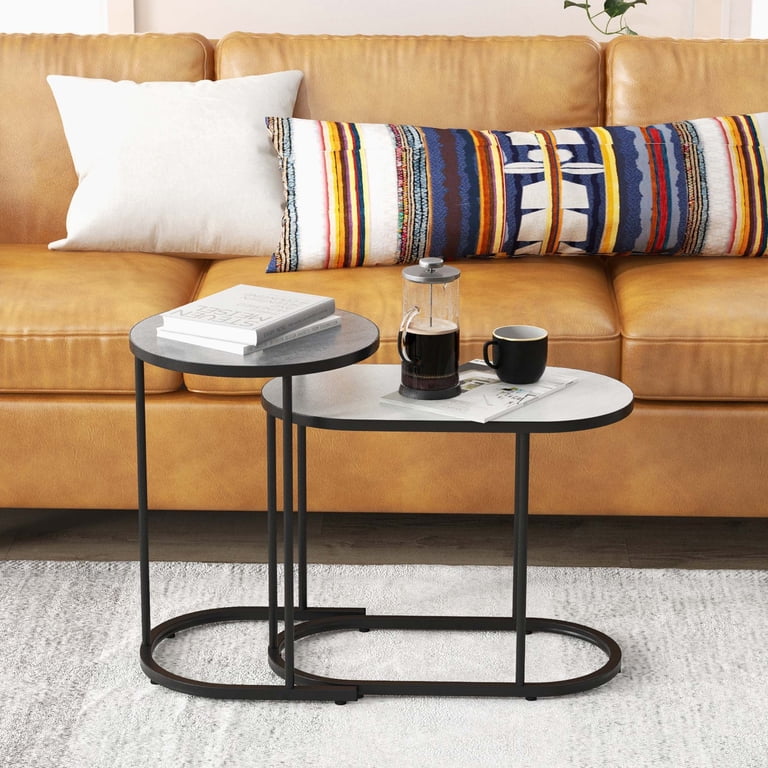 Costway 2-in-1 Design Faux Marble Top Tea Table Nesting Coffee