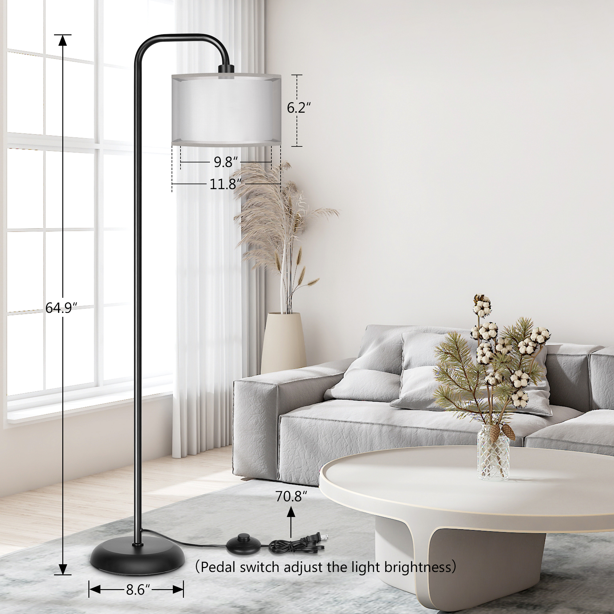 65" Modern Floor Lamp with Foot Switch  for Bedroom Living Room Study Room Office, Bulb Included