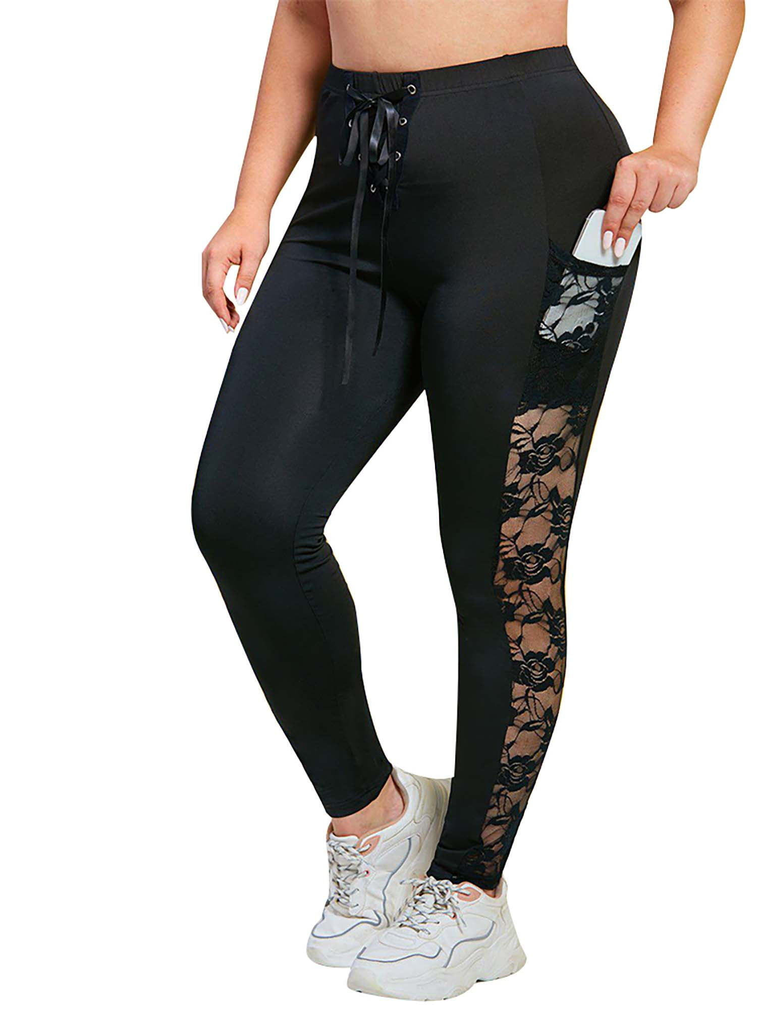 Lace Trim Leggings for Women Plus Size Stretchy Casual Pants Slim-Fit Buttocks Capri Leggings Sport Yoga Trousers M-5XL