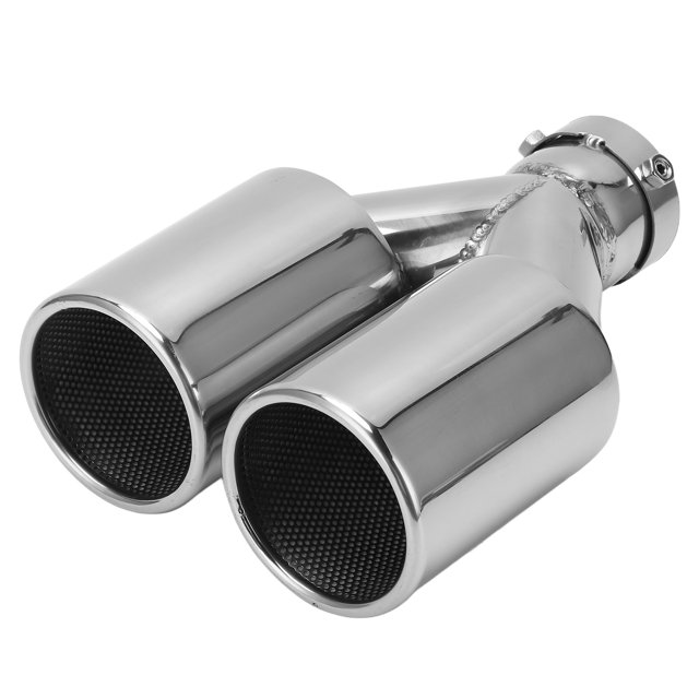 Tubo de escape de doble salida para coche plateado, tubo de acero inoxidable con boca recta, borde enrollado, entrada de punta de escape doble de 60mm