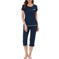 thumbnail image 2 of INSPIRE CHIC Women's Sleepwear Pajama Set Nightwear Round Neck Loungewear with Capri Pants S Navy Blue, 2 of 6