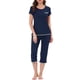 thumbnail image 2 of Conjunto de pijama de mujer INSPIRE CHIC, ropa de dormir, con cuello redondo y pantalones capri, color azul marino, 2 of 6