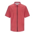 thumbnail image 6 of Mens Shirts Short Sleeve Solid Color Zip Up Slim Fit Lapel Casual Summer Shirt Hot Pink S, 6 of 9