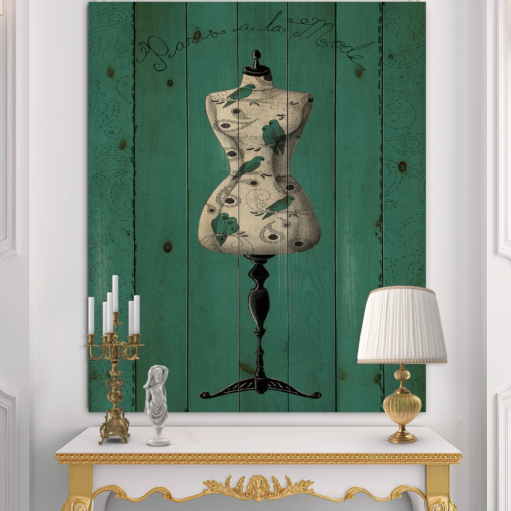 Designart 'French Fashion Couture IV' Fashion Print on Natural Pine Wood