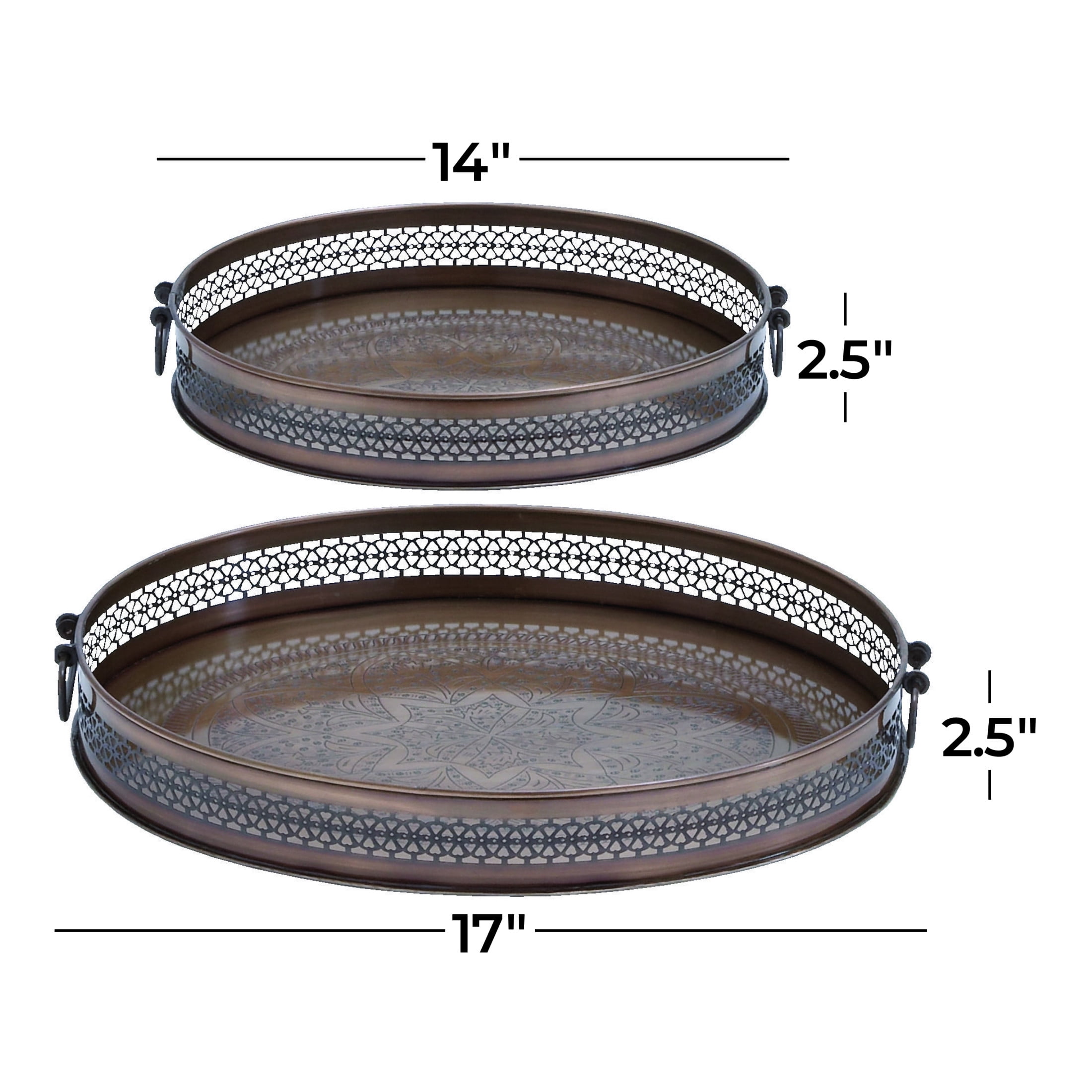 DecMode 17", 14"W Brown Metal Floral Tray, 2-Pieces