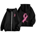 thumbnail image 2 of Breast Cancer Zip Up Hoodie for Women Pink Ribbon Graphic Jackets Fall Winter Oversized Sweatshirt with Pocket, 2 of 6