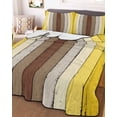 thumbnail image 3 of Quilts Full Size Bedding Set, Yellow Brown Lightweight Quilted Comforter, Farmhouse Wood Grain Vintage Striped Soft Reversible Bedspread Coverlet with Pillow Covers for All Season, 78" x 90", 3 of 7