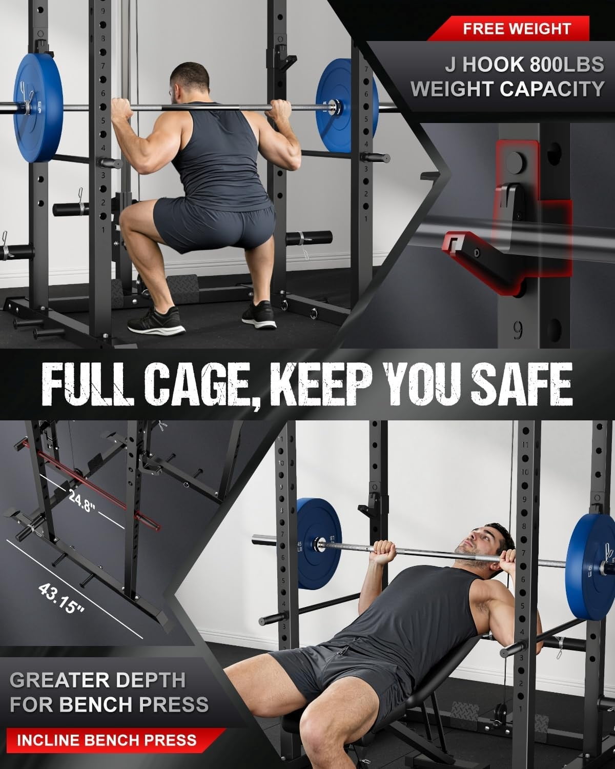 2000LBS Power Cage Squat Rack with LAT Pulldown System, Multi-Function Weight Cage Strength Training Machine, Home Gym Workout Cage with Multiple Attachments for Garage & Home Fitness