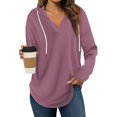 thumbnail image 2 of Timegard Hoodies for Women V Neck Drawstring Long Sleeve Pullover Fall Casual Loose Comfy Tops Blouse, 2 of 6