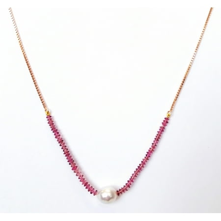 Wallace Grand Baroque Sterling Silver - White South Sea Baroque Curltured Pearl and Pink Tourmaline Bolo Necklace in .925 Sterling Silver