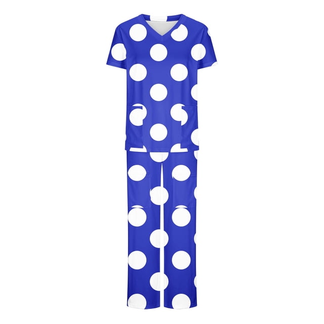 Ensemble de Blouses Médicales pour Femmes Col en V Extensible et Pantalon Taille Élastique avec Multi-Poches Anti-Rides Uniforme de Soins Confortable Manches Courtes Bleu Foncé