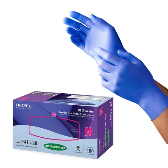 Tronex 9415 Biodegradable Nitrile Exam Gloves, Chemo-Rated, Medium, Box of 200