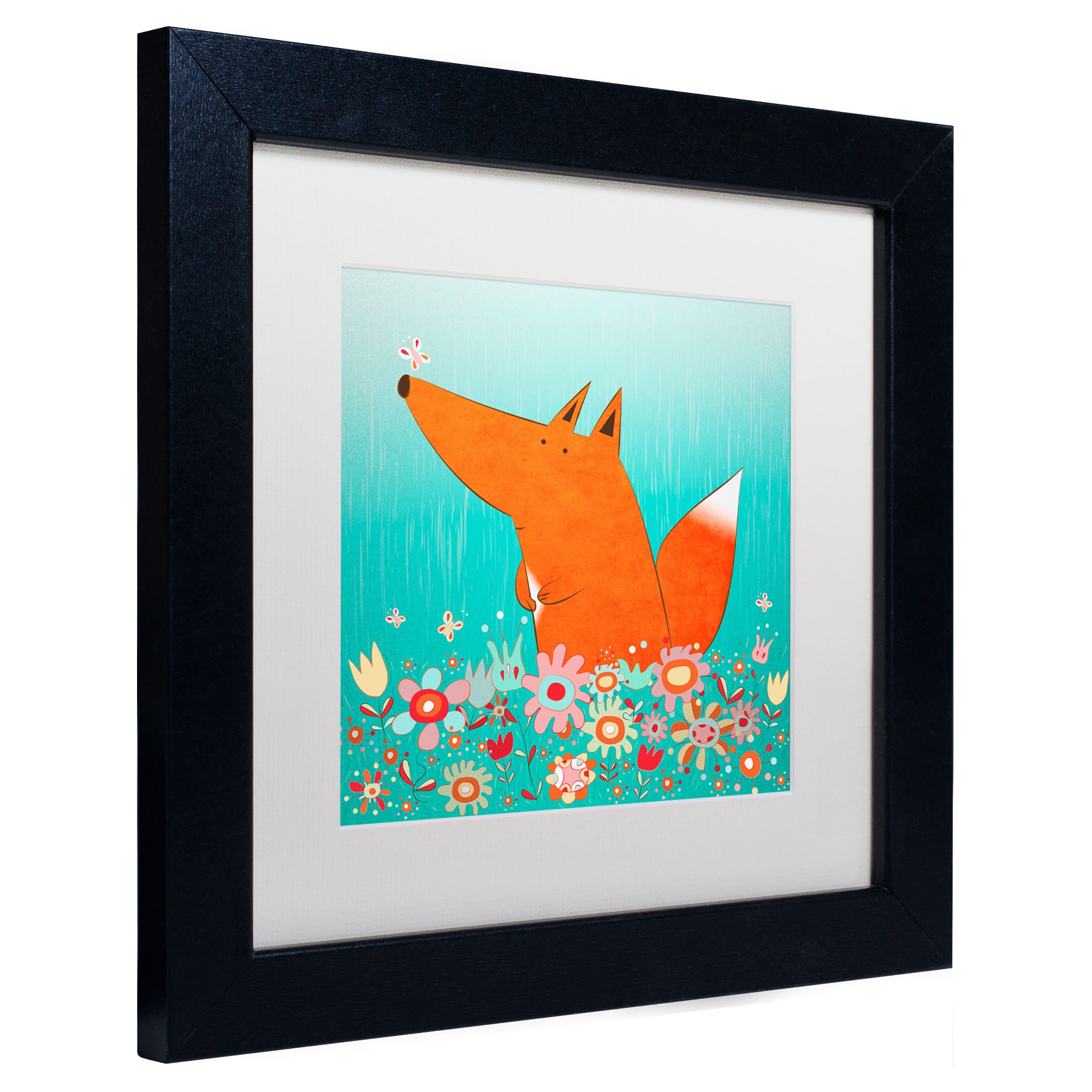 Carla Martell 'Fox in Flowers' Matted Framed Art